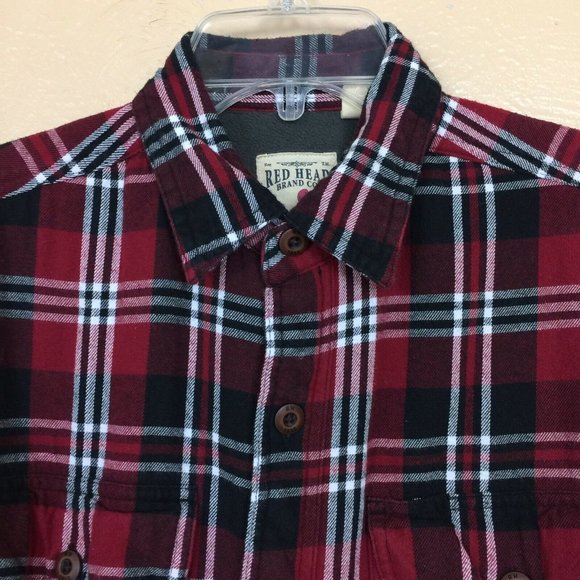 Red Head Brand Co Mens Small Red Black Plaid Shirt Jacket Fleece Lined Logger - Picture 5 of 8